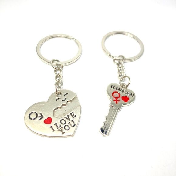Silver heart and key couples keychain - Picture 3 of 4